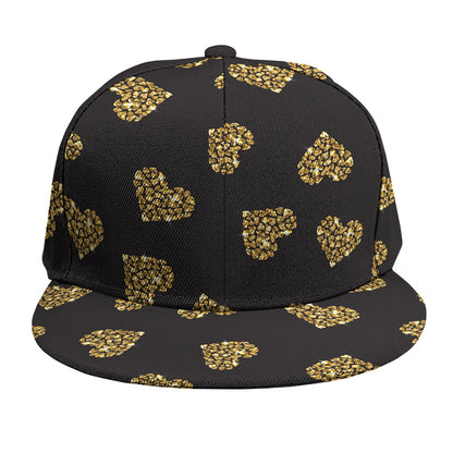 Gold Heart (NOT Real) Glitter Print Snapback Cap