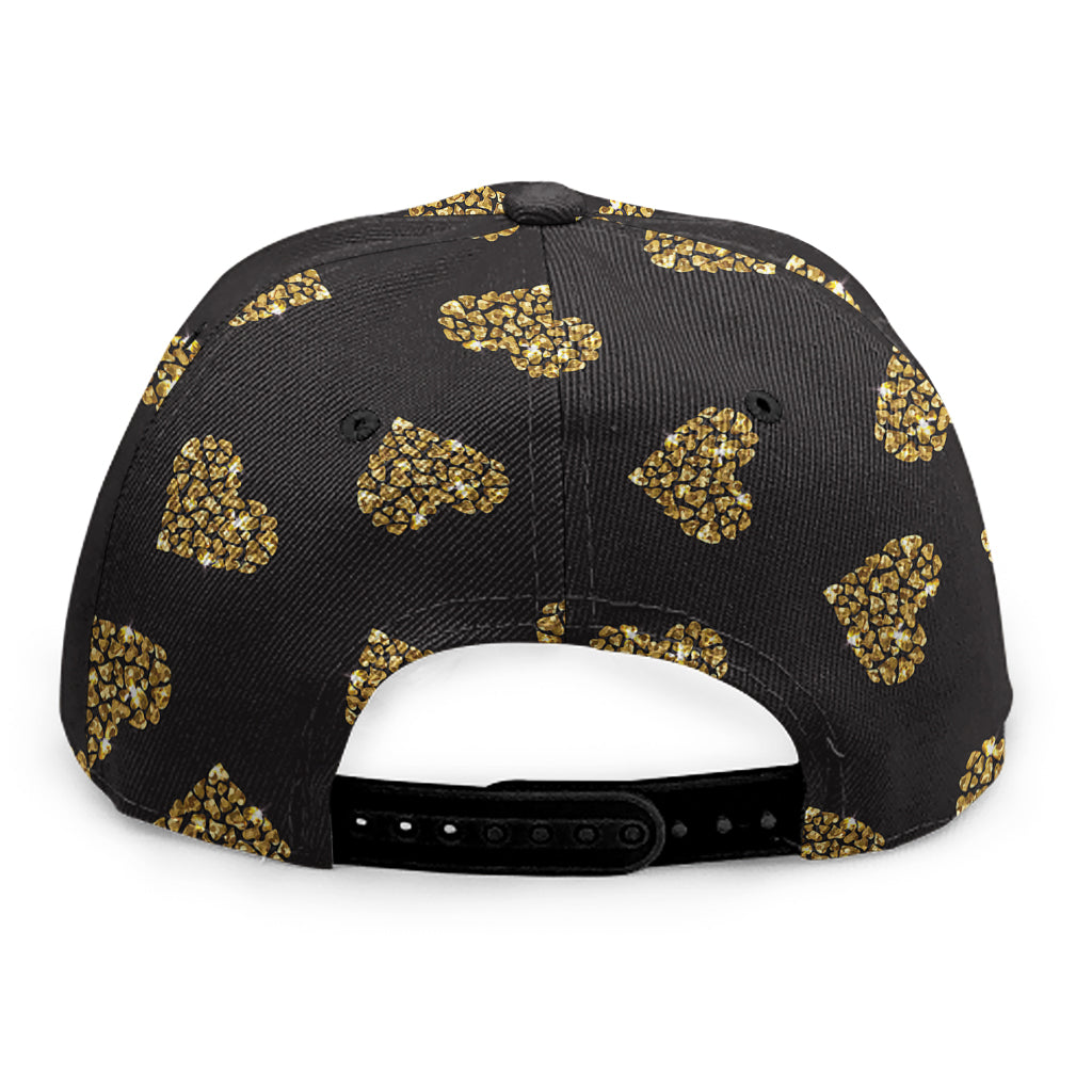 Gold Heart (NOT Real) Glitter Print Snapback Cap