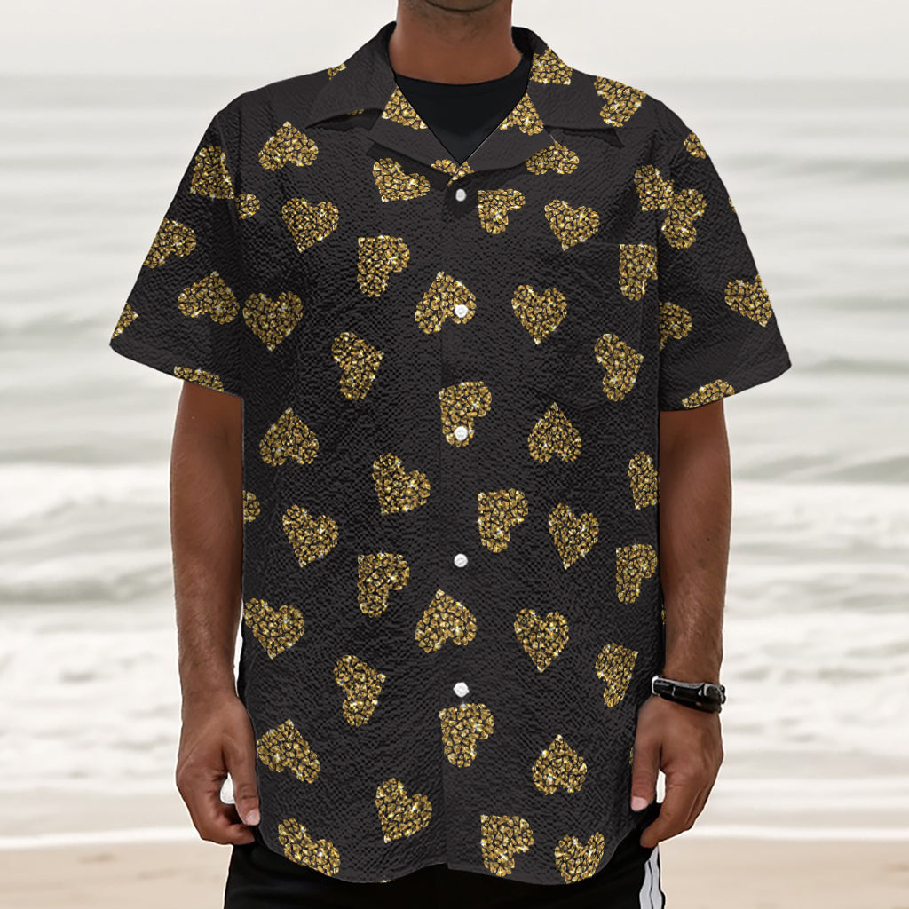 Gold Heart (NOT Real) Glitter Print Textured Short Sleeve Shirt