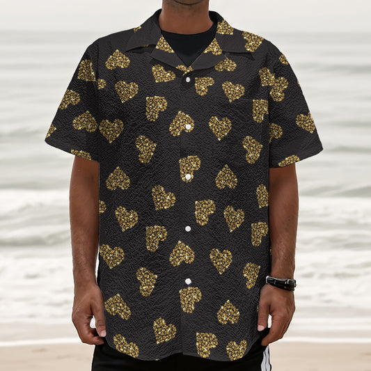 Gold Heart (NOT Real) Glitter Print Textured Short Sleeve Shirt