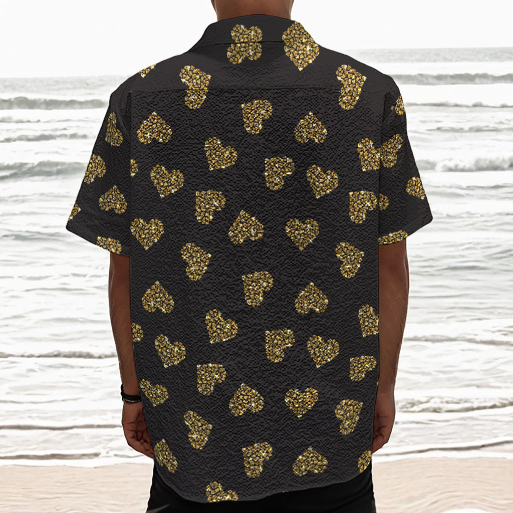 Gold Heart (NOT Real) Glitter Print Textured Short Sleeve Shirt