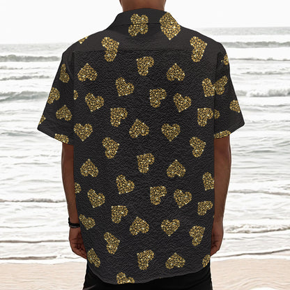 Gold Heart (NOT Real) Glitter Print Textured Short Sleeve Shirt