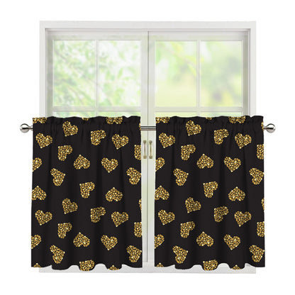 Gold Heart (NOT Real) Glitter Print Tier Curtains