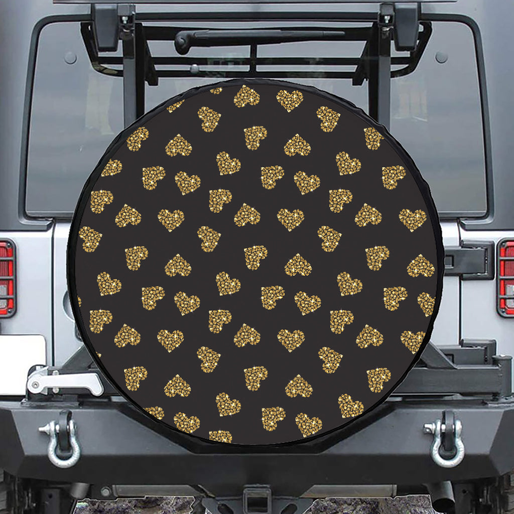 Gold Heart (NOT Real) Glitter Print Tire Cover