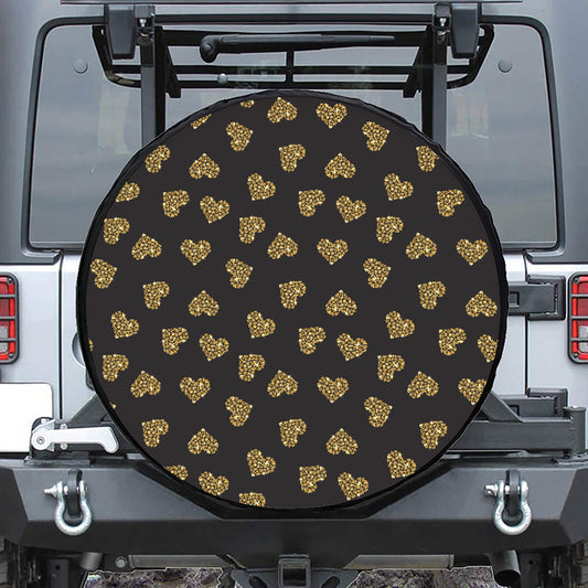 Gold Heart (NOT Real) Glitter Print Tire Cover
