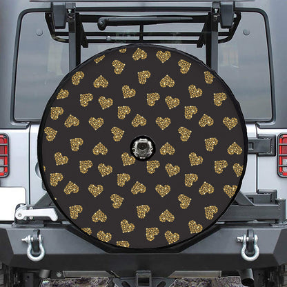 Gold Heart (NOT Real) Glitter Print Tire Cover With Camera Hole