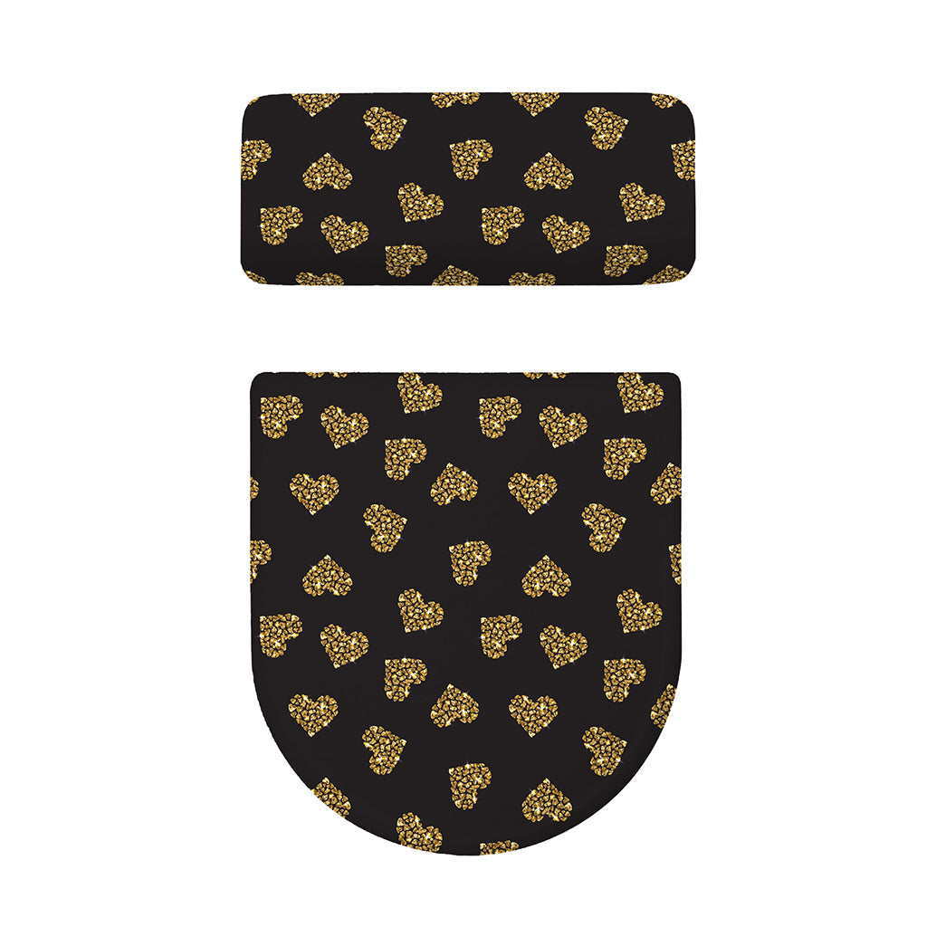 Gold Heart (NOT Real) Glitter Print Toilet Lid And Tank Cover Set