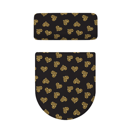 Gold Heart (NOT Real) Glitter Print Toilet Lid And Tank Cover Set