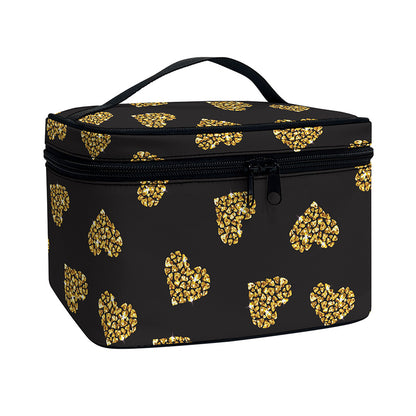 Gold Heart (NOT Real) Glitter Print Travel Makeup Bag