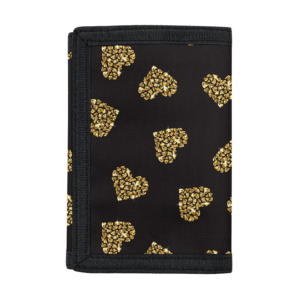 Gold Heart (NOT Real) Glitter Print Trifold Wallet
