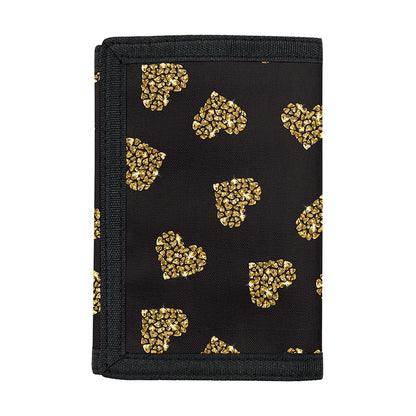 Gold Heart (NOT Real) Glitter Print Trifold Wallet