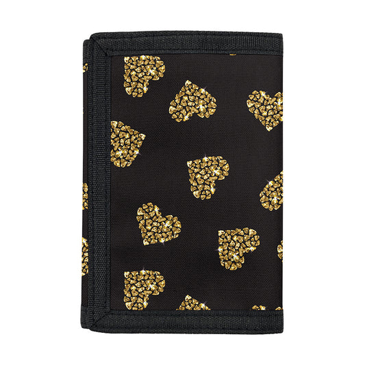 Gold Heart (NOT Real) Glitter Print Trifold Wallet