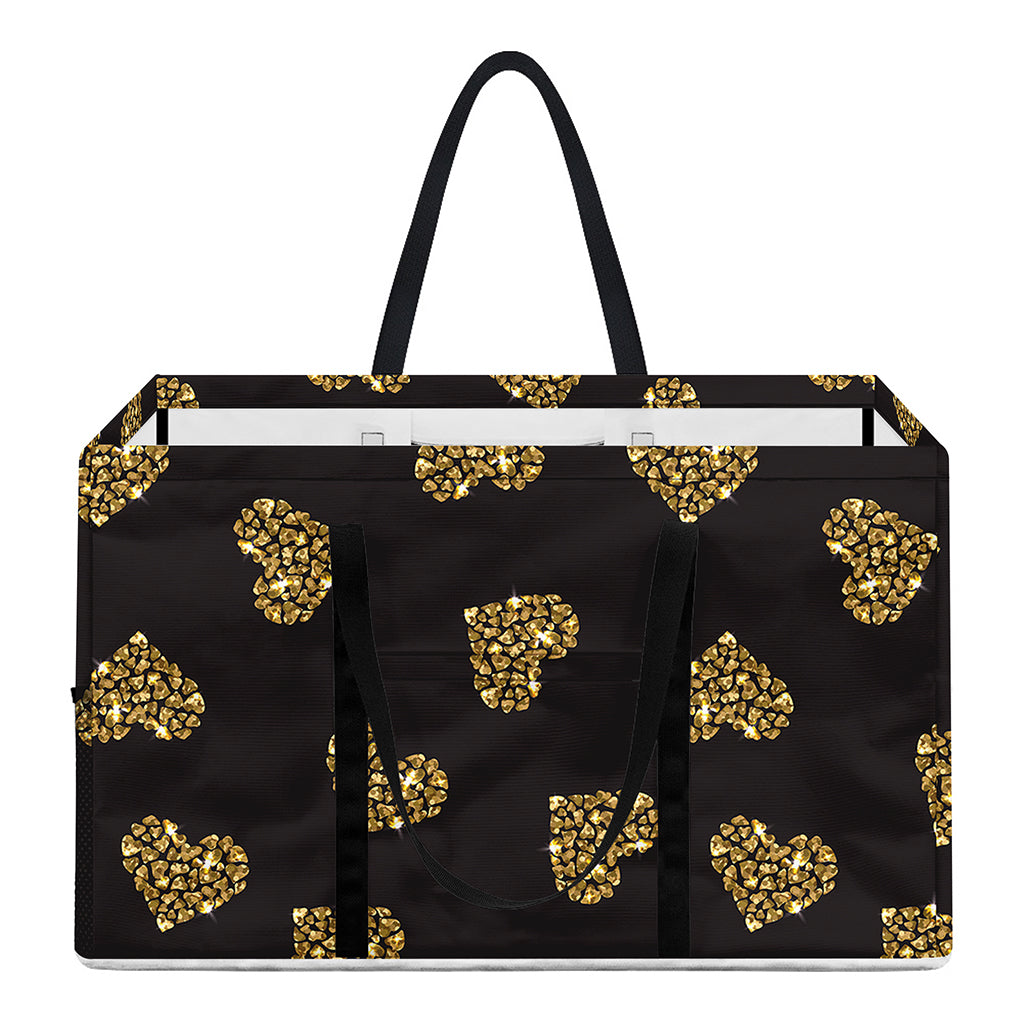 Gold Heart (NOT Real) Glitter Print Utility Tote Bag