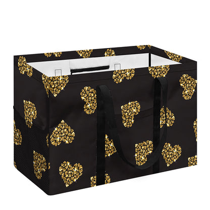 Gold Heart (NOT Real) Glitter Print Utility Tote Bag