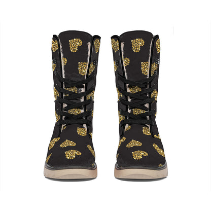 Gold Heart (NOT Real) Glitter Print Winter Boots