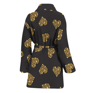 Gold Heart (NOT Real) Glitter Print Women's Bathrobe