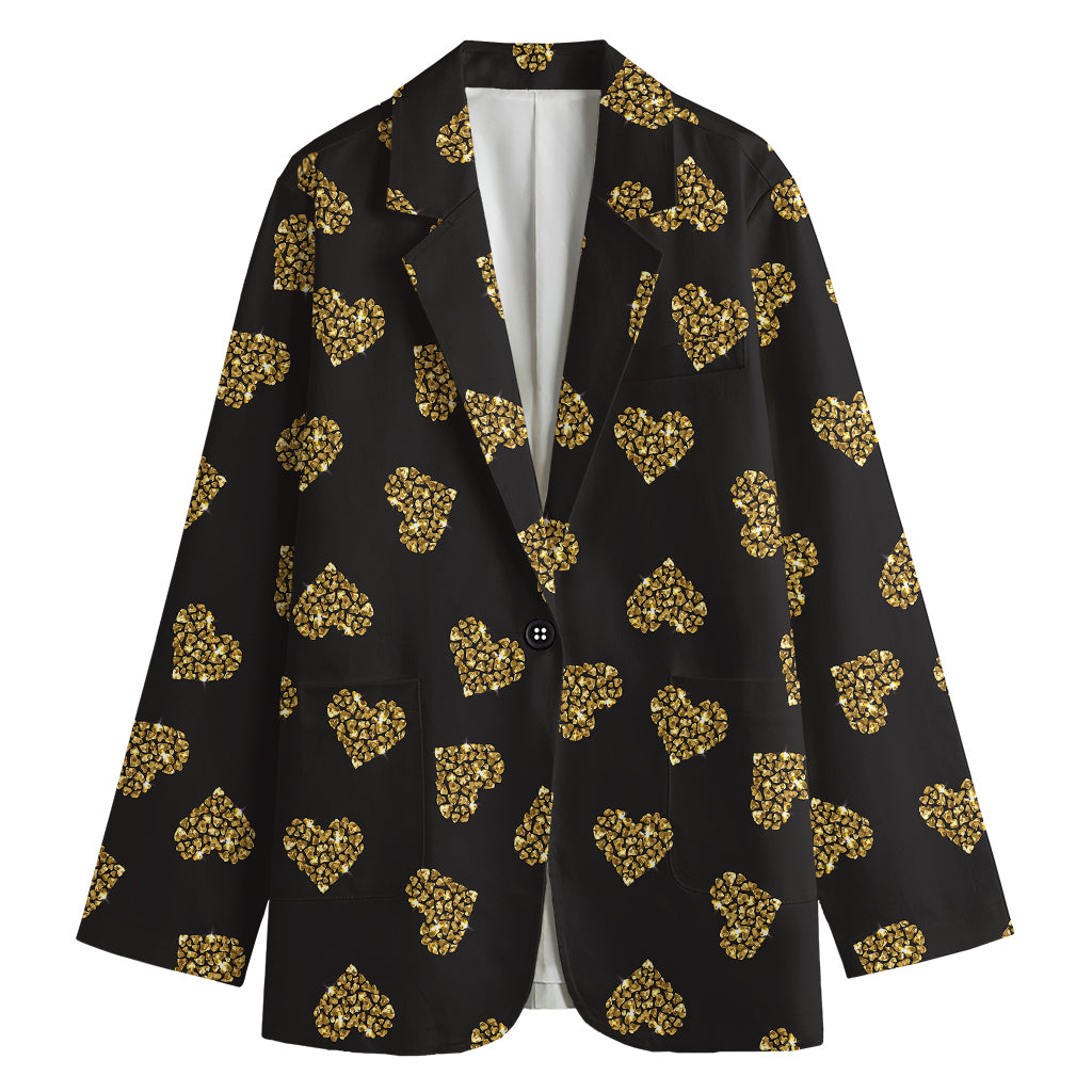 Gold Heart (NOT Real) Glitter Print Women's Blazer