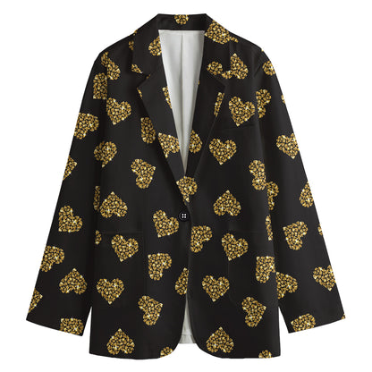Gold Heart (NOT Real) Glitter Print Women's Blazer