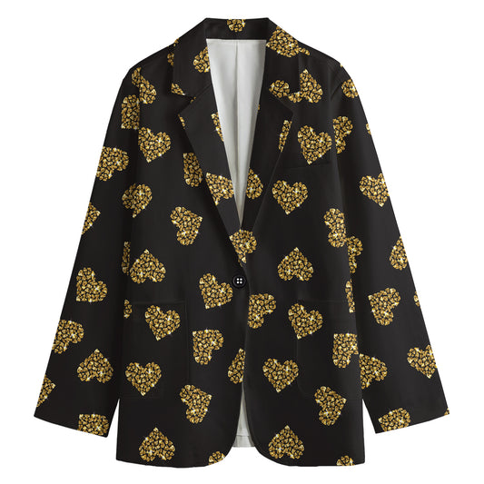 Gold Heart (NOT Real) Glitter Print Women's Blazer
