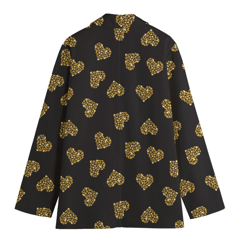 Gold Heart (NOT Real) Glitter Print Women's Blazer