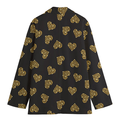 Gold Heart (NOT Real) Glitter Print Women's Cotton Blazer
