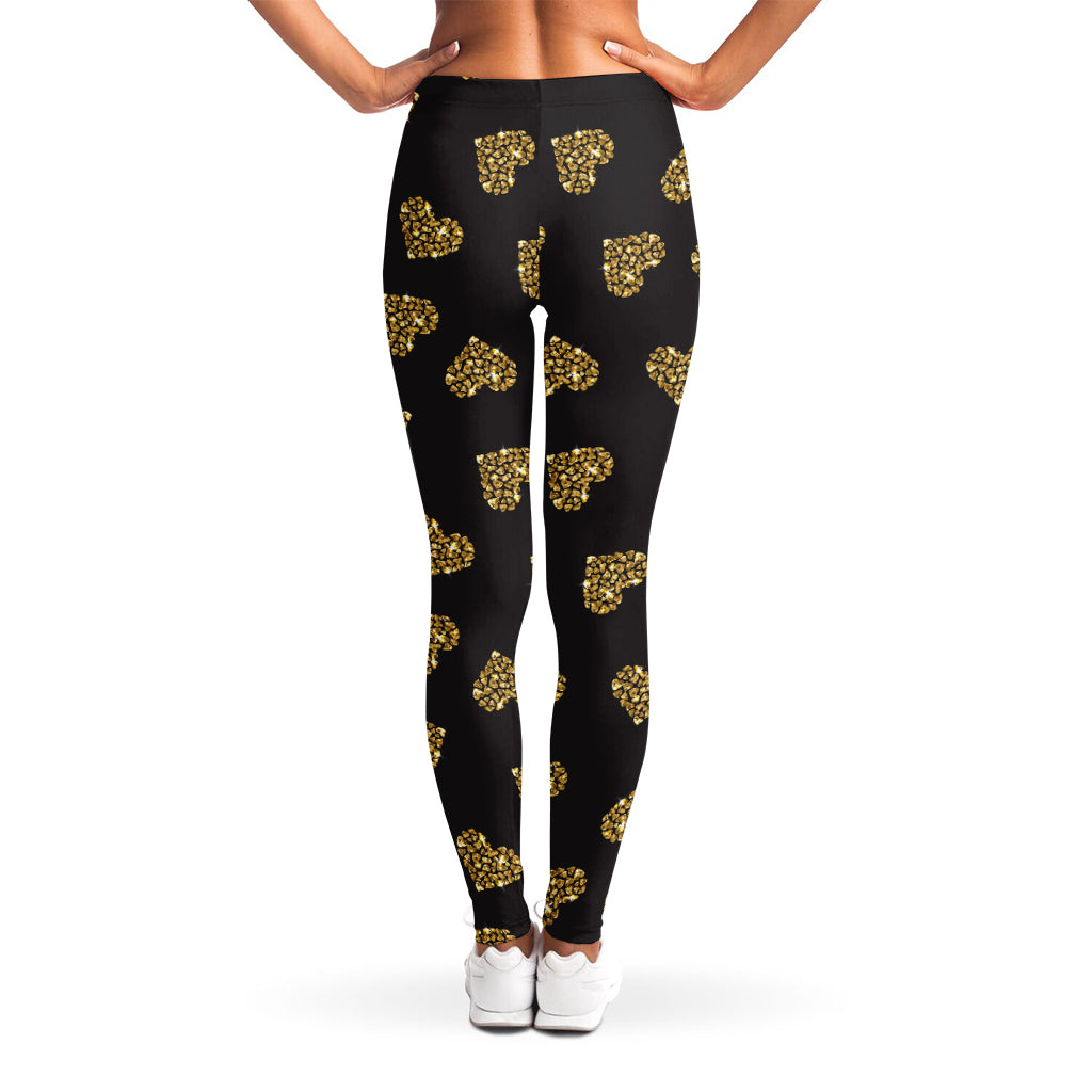 Gold Heart (NOT Real) Glitter Print Women's Leggings