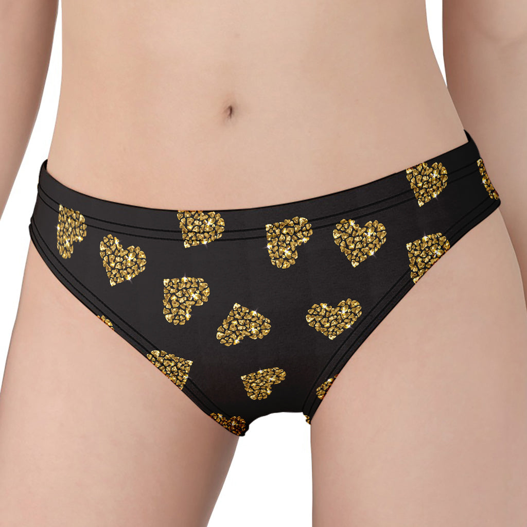 Gold Heart (NOT Real) Glitter Print Women's Panties