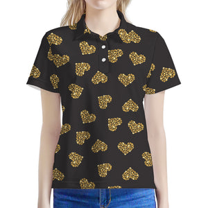 Gold Heart (NOT Real) Glitter Print Women's Polo Shirt