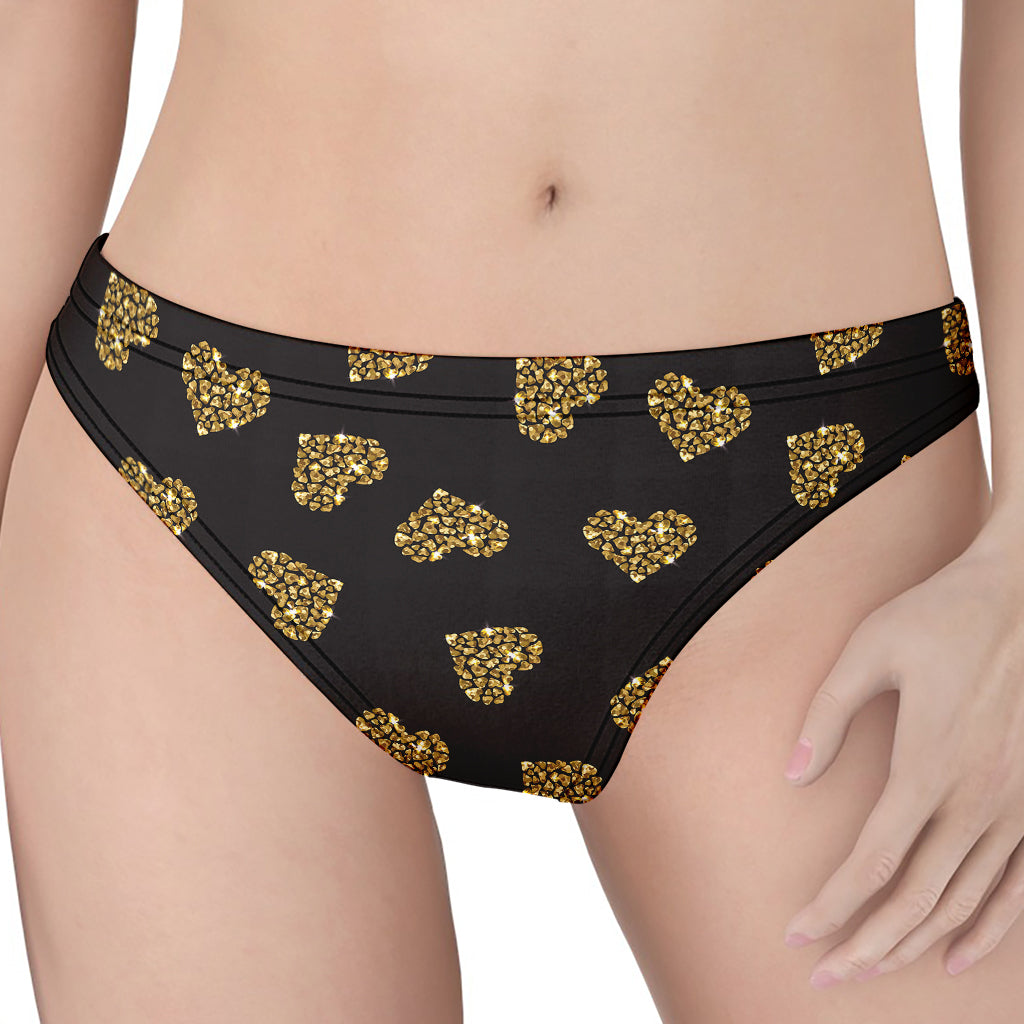 Gold Heart (NOT Real) Glitter Print Women's Thong