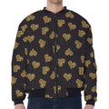 Gold Heart (NOT Real) Glitter Print Zip Sleeve Bomber Jacket