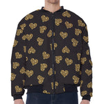 Gold Heart (NOT Real) Glitter Print Zip Sleeve Bomber Jacket