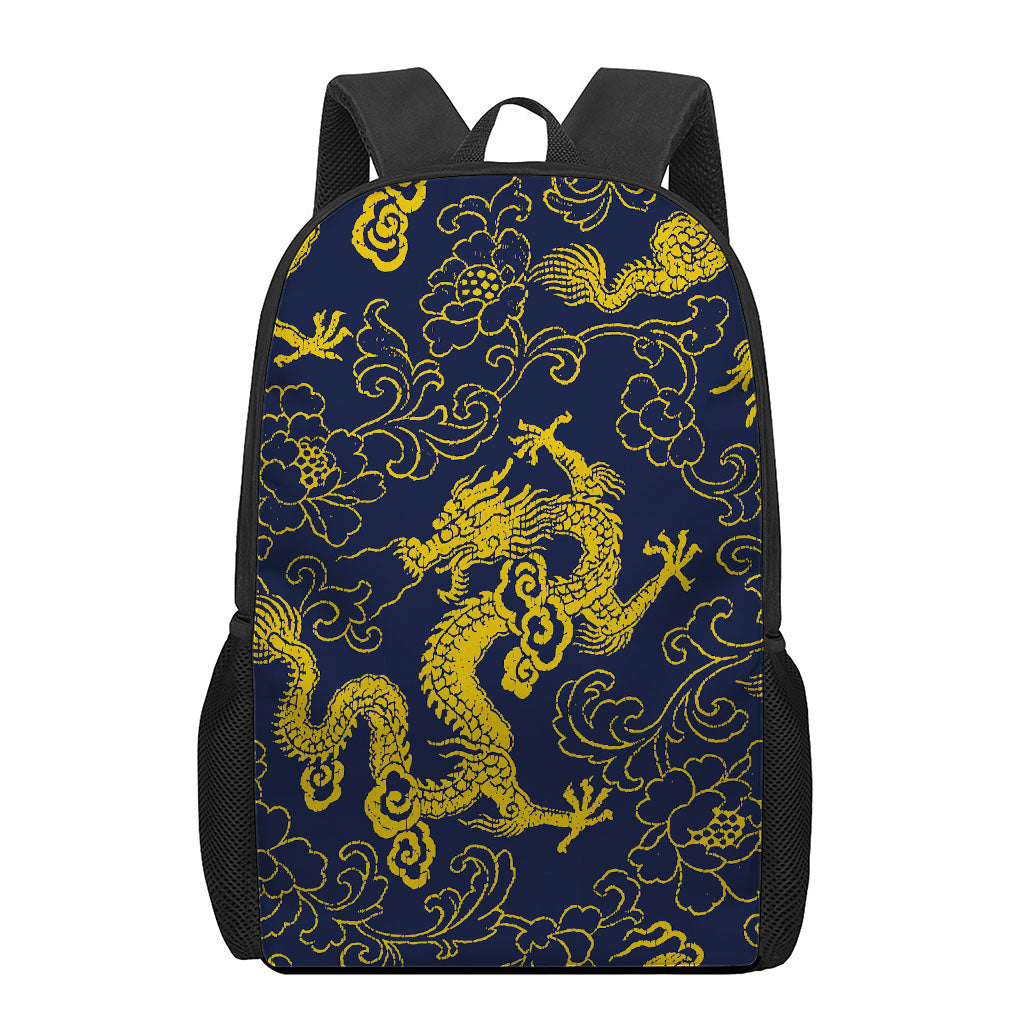 Gold Japanese Dragon Pattern Print 17 Inch Backpack