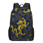 Gold Japanese Dragon Pattern Print 17 Inch Backpack