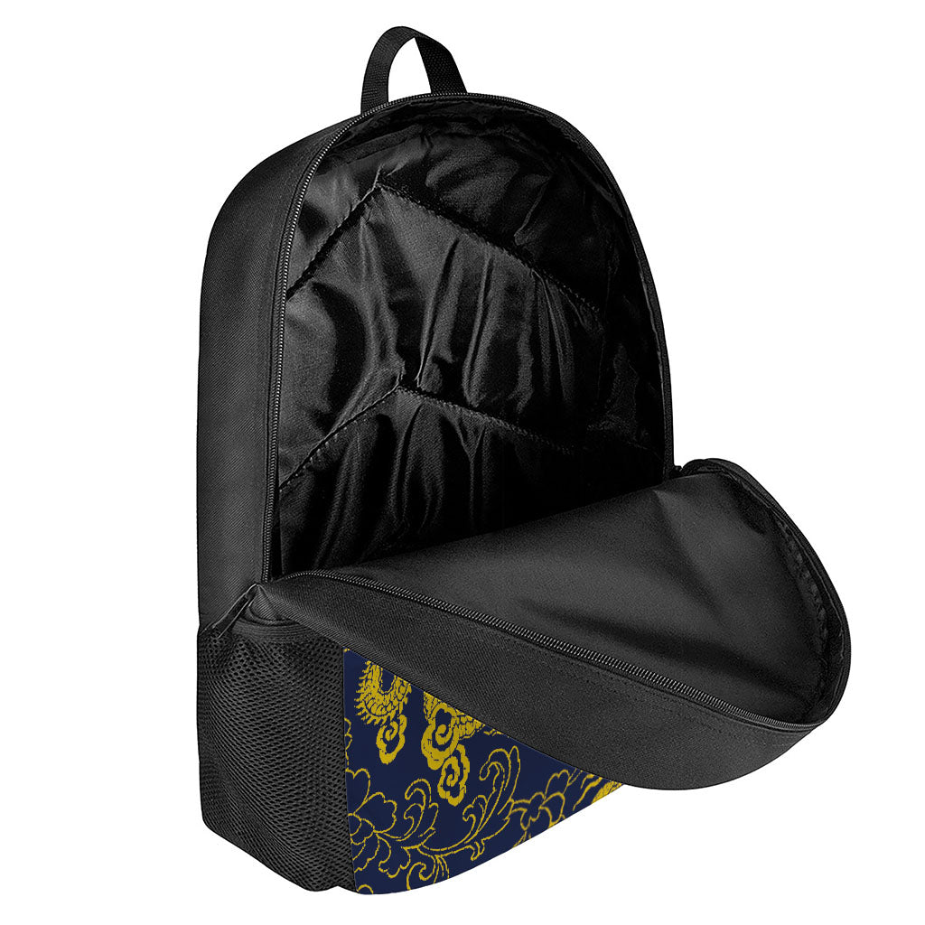 Gold Japanese Dragon Pattern Print 17 Inch Backpack