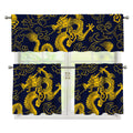Gold Japanese Dragon Pattern Print 3 Piece Kitchen Curtains