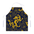 Gold Japanese Dragon Pattern Print Adjustable Apron