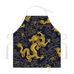 Gold Japanese Dragon Pattern Print Adjustable Apron