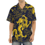 Gold Japanese Dragon Pattern Print Aloha Shirt