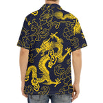 Gold Japanese Dragon Pattern Print Aloha Shirt