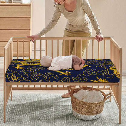 Gold Japanese Dragon Pattern Print Baby Crib Sheet