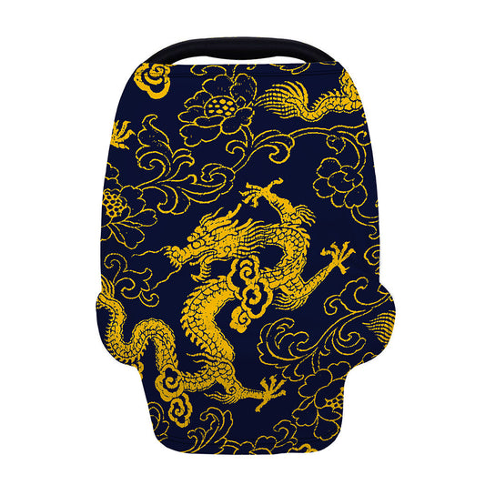 Gold Japanese Dragon Pattern Print Baby Seat Cover