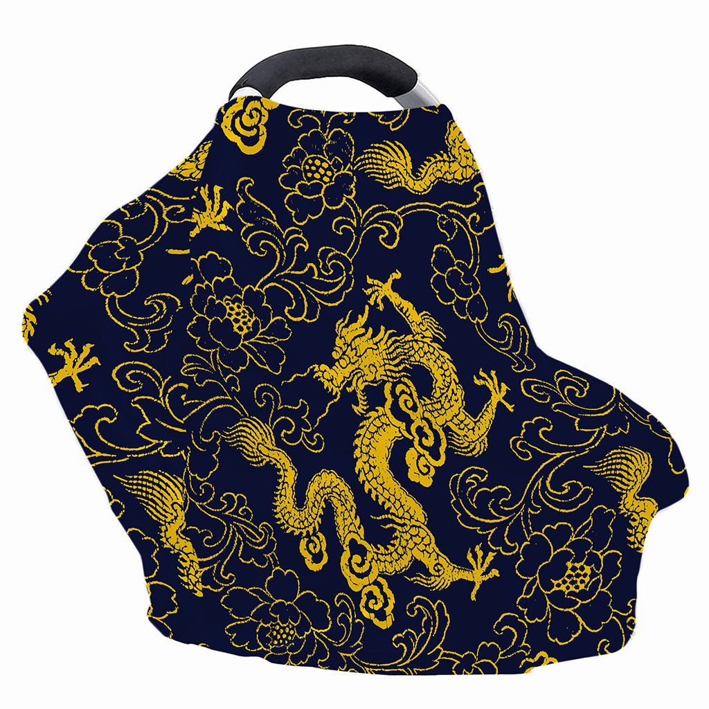 Gold Japanese Dragon Pattern Print Baby Seat Cover