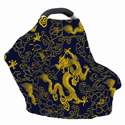 Gold Japanese Dragon Pattern Print Baby Seat Cover