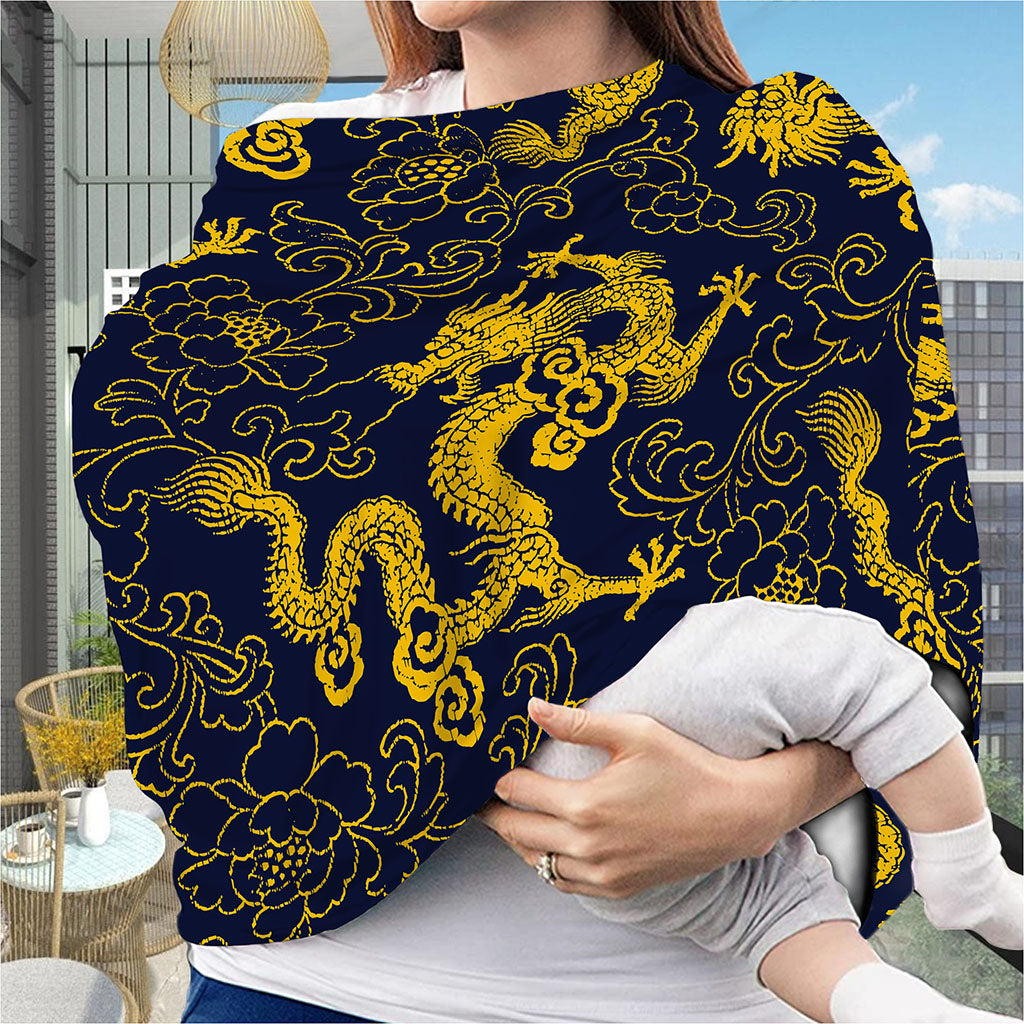 Gold Japanese Dragon Pattern Print Baby Seat Cover
