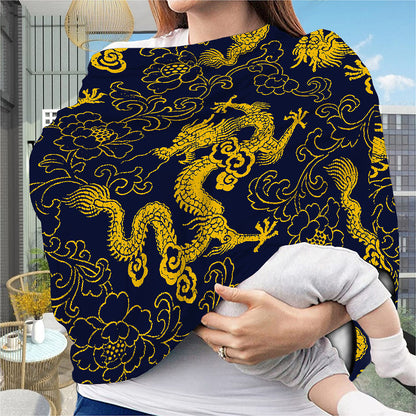Gold Japanese Dragon Pattern Print Baby Seat Cover