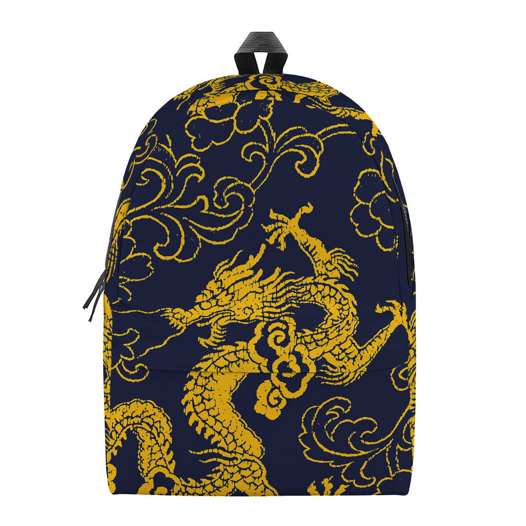 Gold Japanese Dragon Pattern Print Backpack