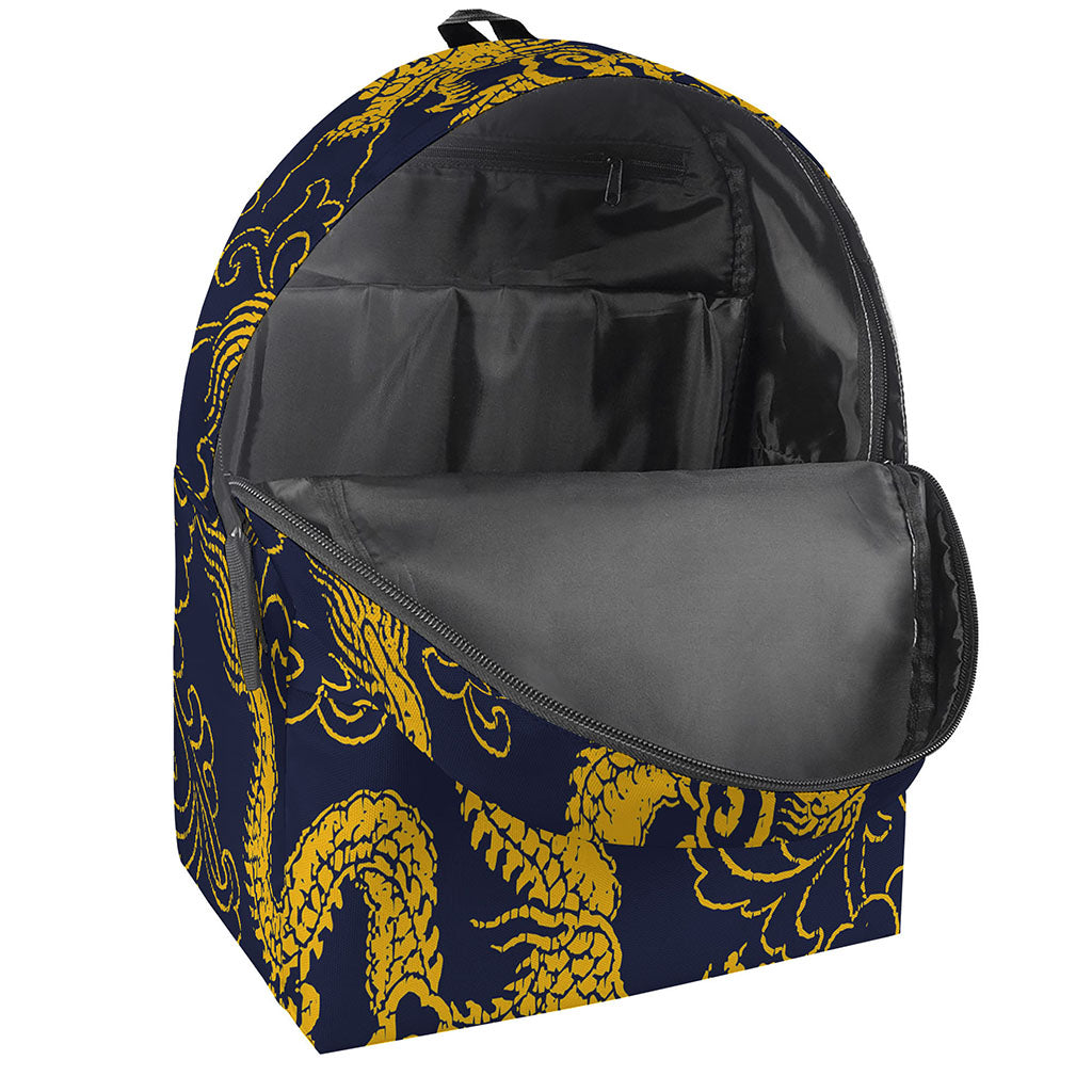 Gold Japanese Dragon Pattern Print Backpack