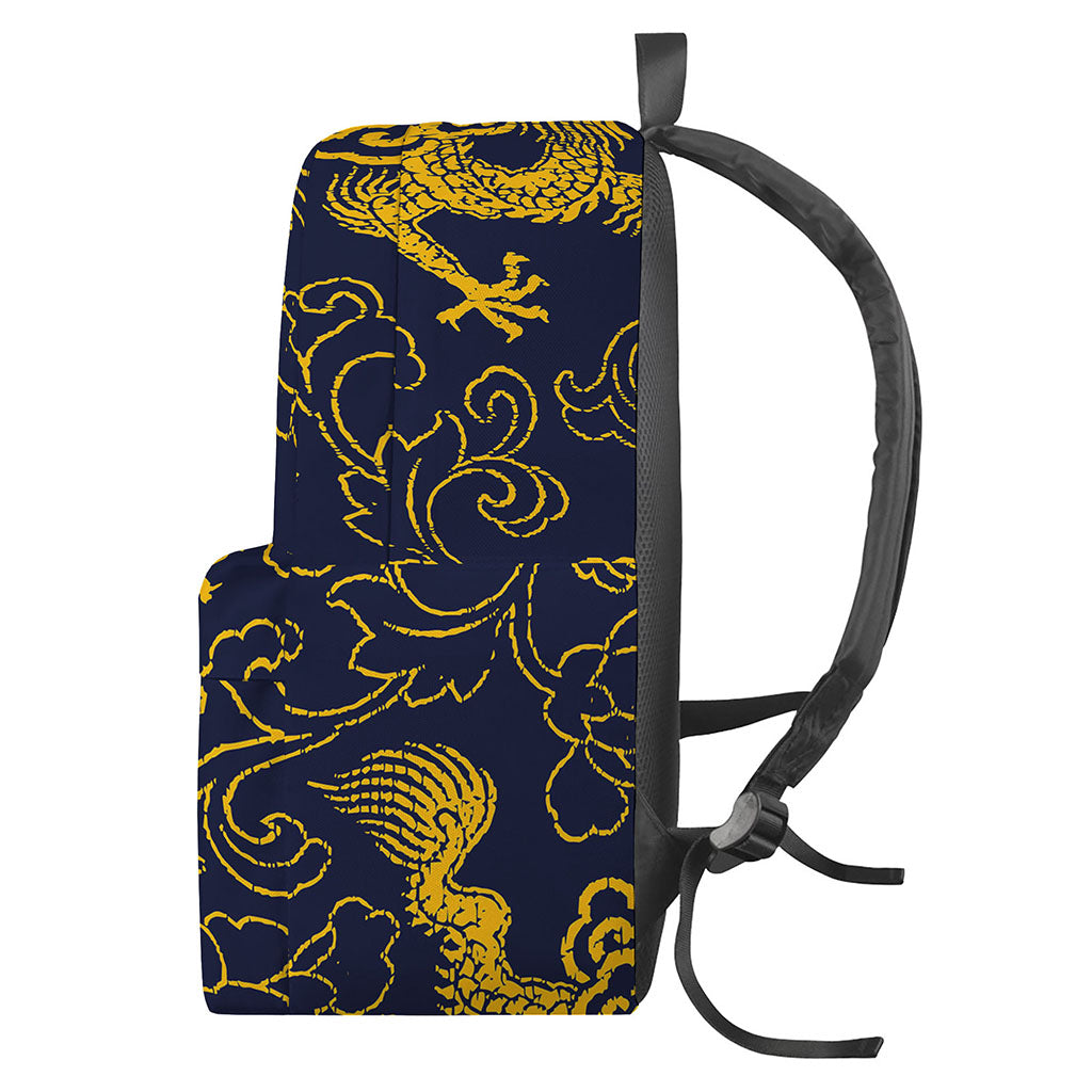 Gold Japanese Dragon Pattern Print Backpack