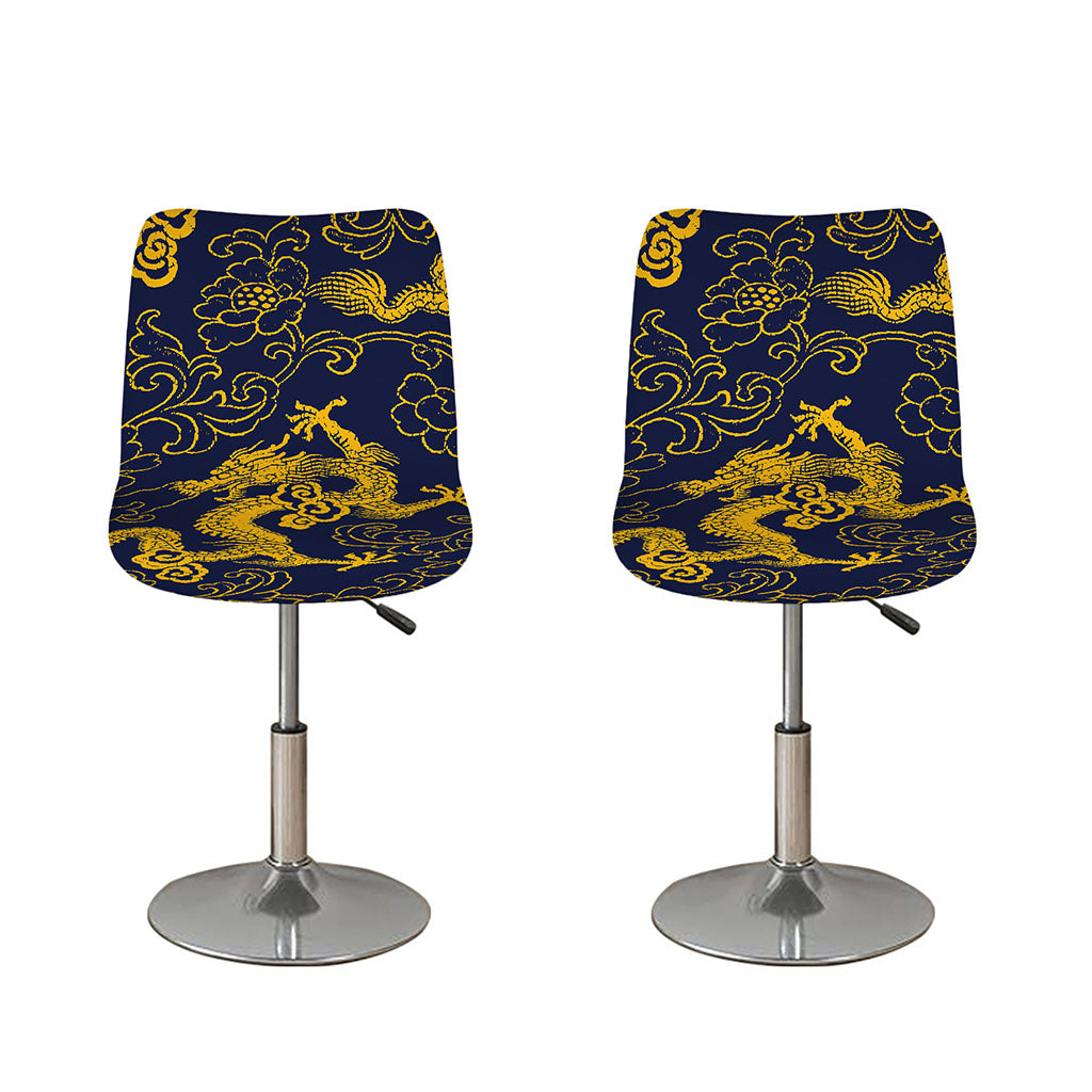 Gold Japanese Dragon Pattern Print Bar Stool Covers