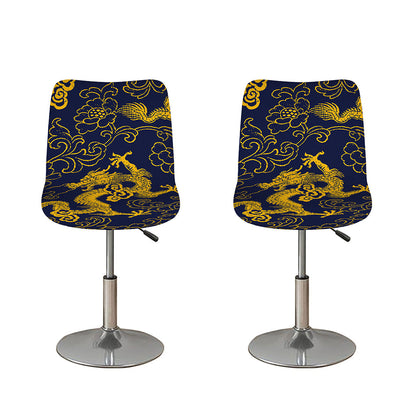 Gold Japanese Dragon Pattern Print Bar Stool Covers